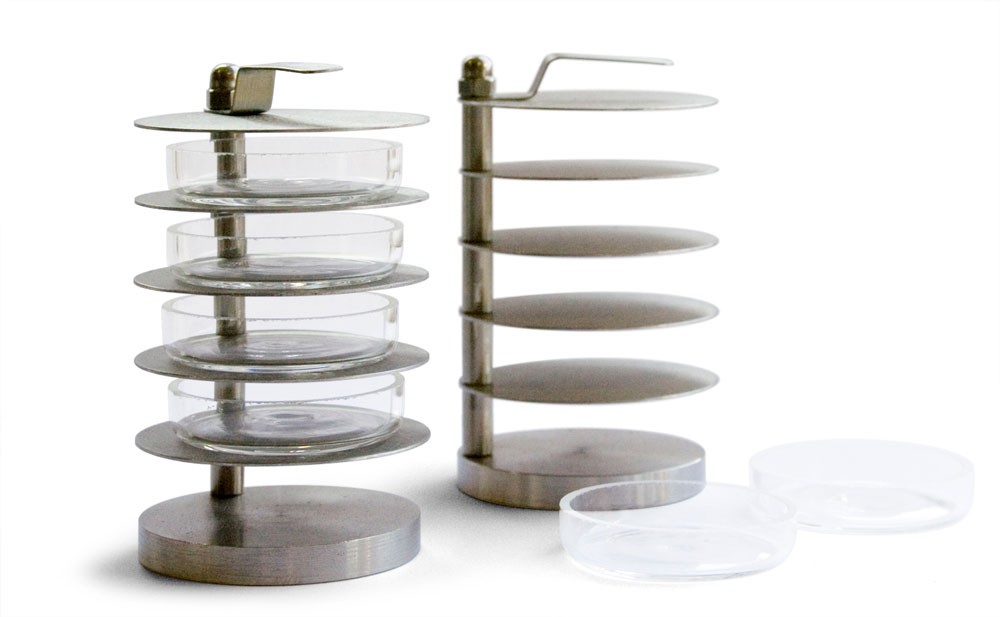 LAB-102-025 + LAB-102-021: dish holder + sample dish in Pyrex®